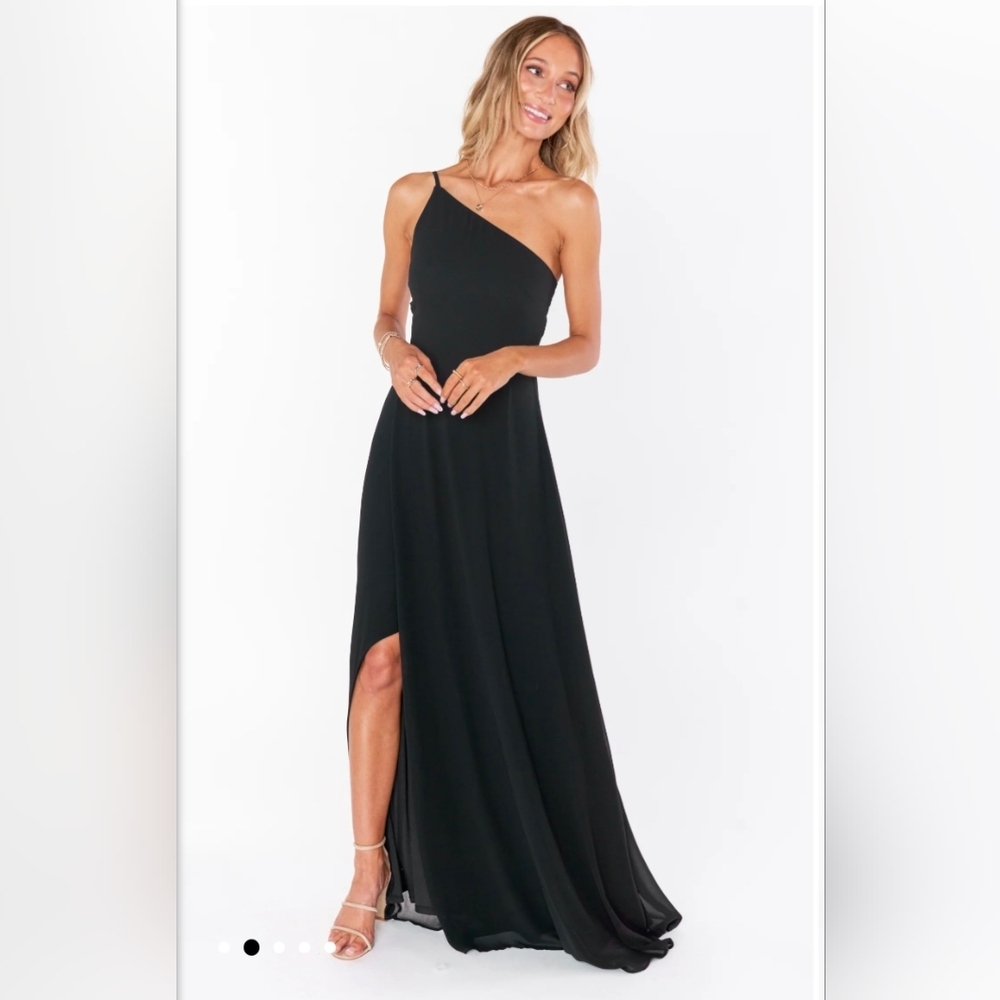 Show Me Your Mumu Shannon One Shoulder Dress Black Luxe Satin XL